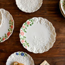 Axyaa Romantic Rose Relief Cream Dessert Plate: Ceramic Fruit Plate with Dots