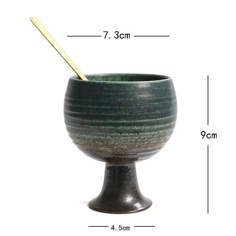 Axyaa Ceramic Coffee Cup Set with Spoon, Coarse Pottery Goblet for Home Decor