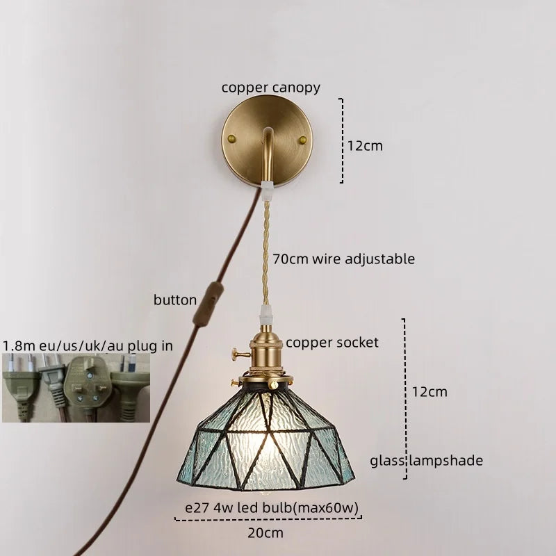 Axyaa Nordic Copper Glass LED Wall Light for Living Room, Bedroom, Bar - Modern Design