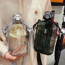 Axyaa Flat Square Sports Water Bottle: Transparent Portable Travel Cup With Adjustable Strap