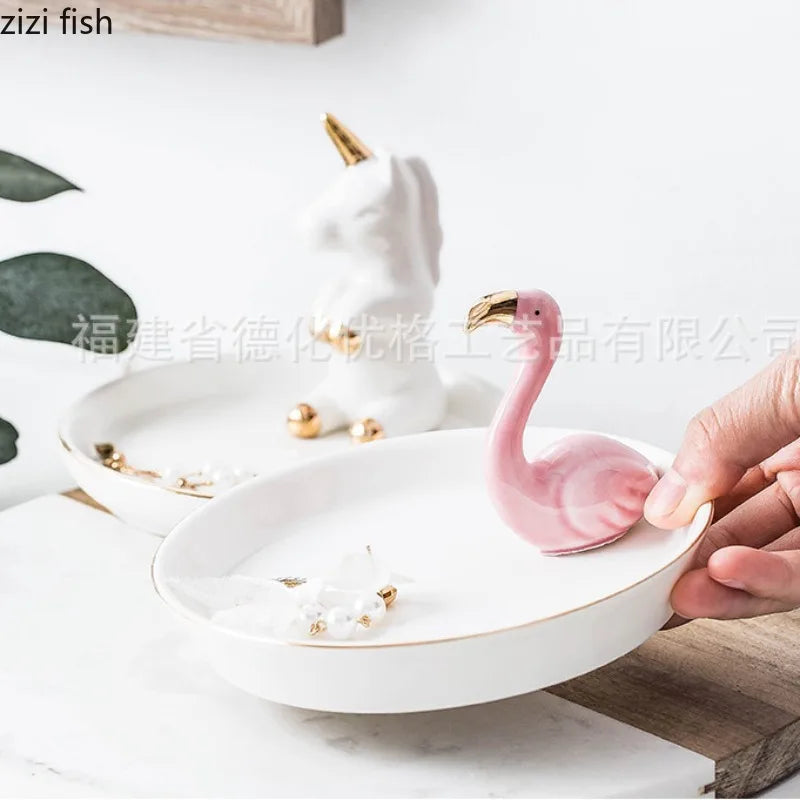 Axya Ceramic Jewelry Tray Stand: Decorative Display Storage Rack Organizer Decor Ornament