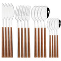 Axyaa 16-Piece Stainless Steel Cutlery Set with Imitation Wooden Handles