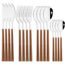 Axyaa 16-Piece Stainless Steel Cutlery Set with Imitation Wooden Handles