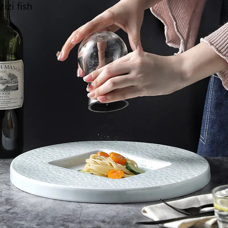 Axya Stone Pattern Ceramic Dinner Plate Set - Restaurant Quality Tableware
