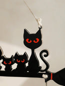 Axyaa Black Cat Welcome Sign & Hanging Ornaments - Witch Broom Decor, Spooky Cat Family