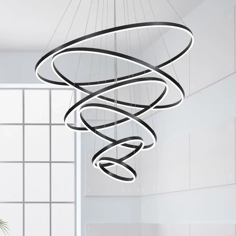 Axyaa Circle Ring Chandelier for Duplex Villa Staircase, Living Room, and Hall