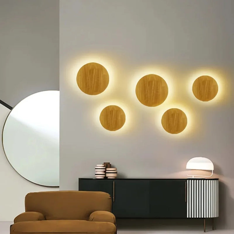 Axyaa Circular Wooden LED Wall Lamp for Bedroom Living Room Decor.