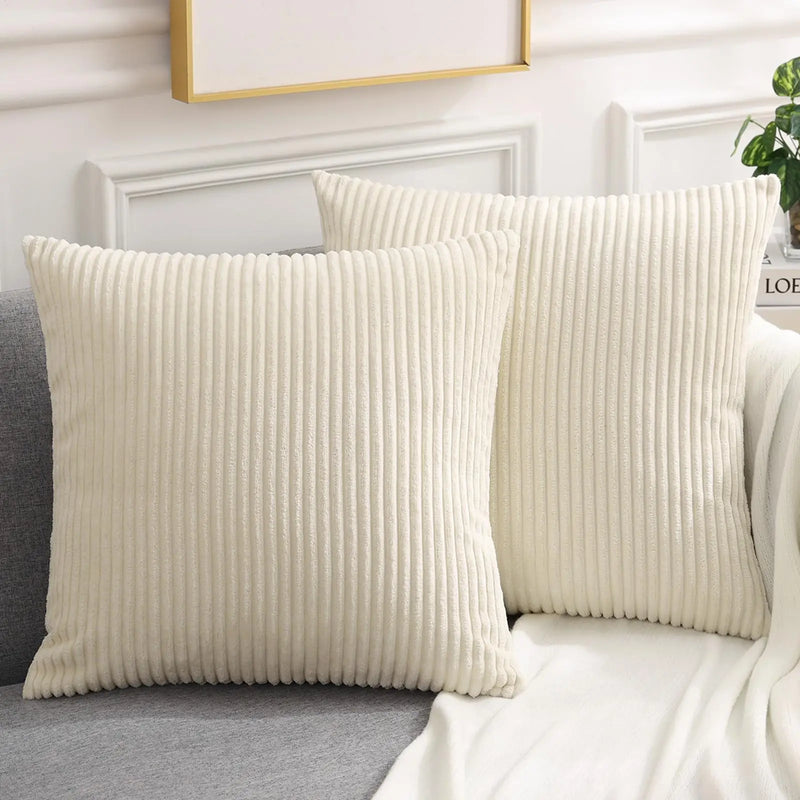 Axyaa Corduroy Cushion Cover - Soft Fluffy Strip Pillow Cover