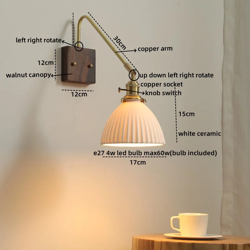 Axyaa LED Wall Lamps: Modern Style for Bedroom, Bathroom, Living Room, Walnut Copper Fixtures