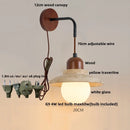 Axyaa White Glass LED Wall Lights Yellow Travertine Switch Wood Sconce