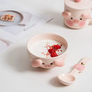 Axyaa Cartoon Pink Pig Yellow Dog Ceramic Noodle Bowl with Spoon