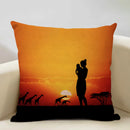 Axyaa Sunset Africa Wildlife Linen Cushion Cover elefunt Giraffe Scenic Home Decor