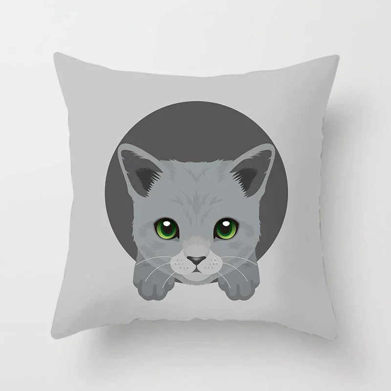 Axyaa Cute Cat Round Head Cushion Cover 45x45cm Polyester Pillowcase Square