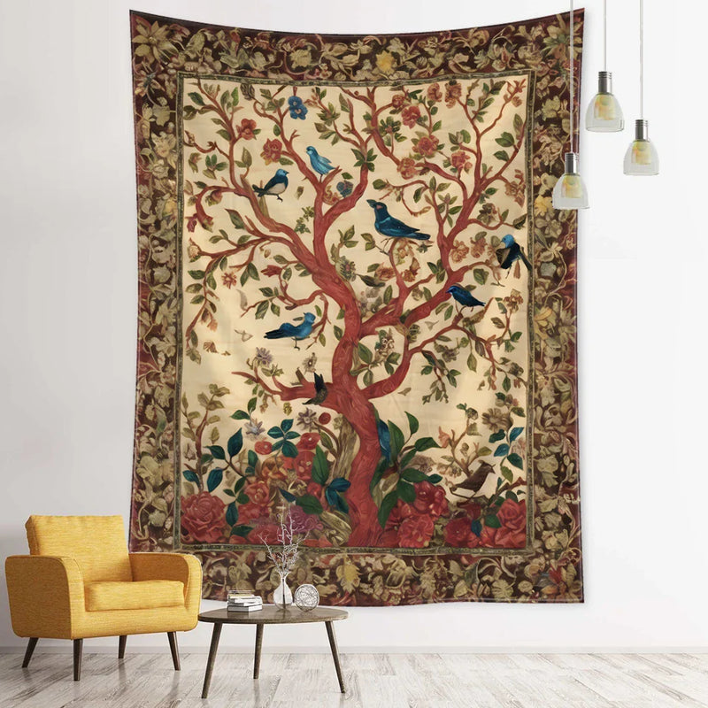 Axyaa Birds Tree of Life Tapestry Wall Hanging - Bohemian Witchcraft Hippie Home Decor