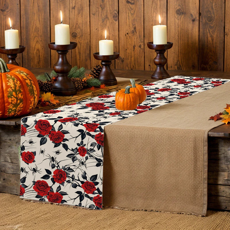 Halloween Rose Table Runner by Axyaa: Festive Farmhouse Decor for Parties & Weddings