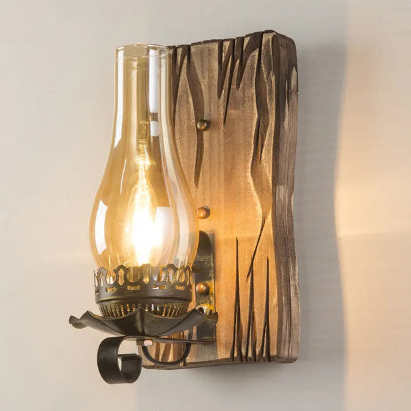Axyaa Vintage Wooden Wall Light Glass Wall Sconces for Restaurant Coffee Shop