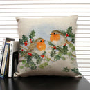 Axyaa Christmas Bird Snow Pattern 45x45cm Linen Pillow Case Home Sofa Decoration