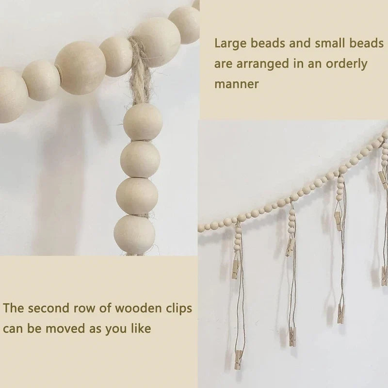 Wooden Bead Garland Photo Display Wall Decor by Axyaa
