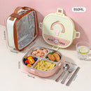 Axyaa 304 Stainless Steel Divided Lunch Box with Cutlery & Leakproof Design