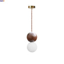 Axyaa Wood Glass LED Pendant Light: Bedroom Chandelier Headboard Lamp - Coffee Black Walnut