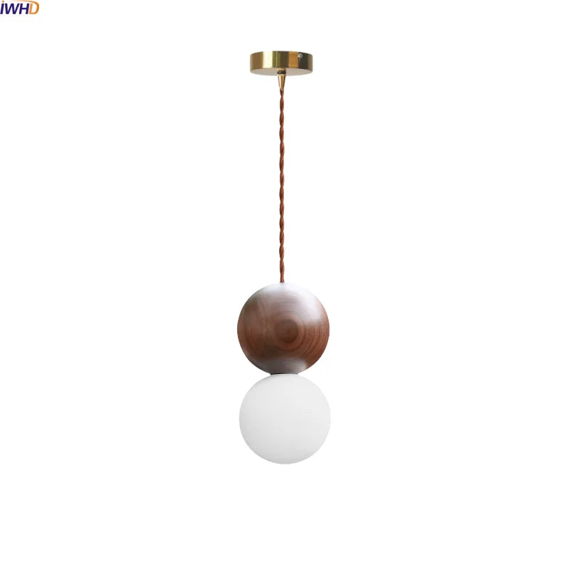 Axyaa Wood Glass LED Pendant Light Headboard Chandelier Black Walnut