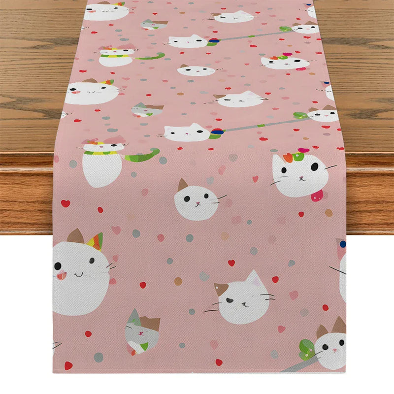 Axyaa Polka Dot Cat Abstract Table Runner for Kitchen Dining Party Decor
