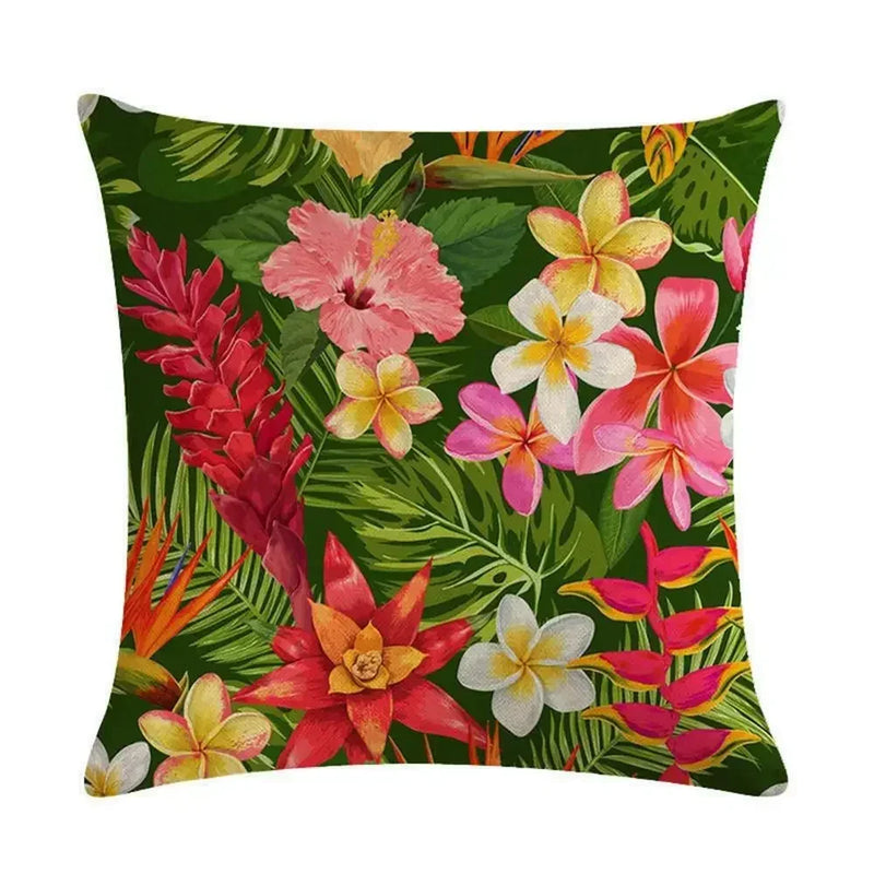Axyaa Tropical Plant Design Linen Pillowcase Floral Print 45*45cm