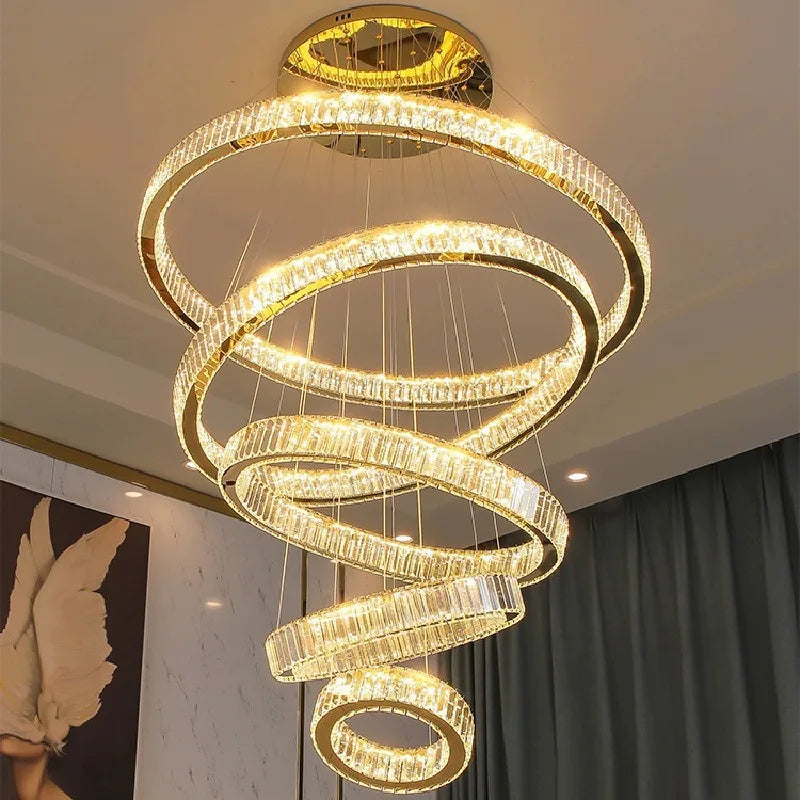 Axyaa Crystal Chandelier: Elegant Stair Pendant Light for Luxurious Living Room Decor