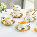Axyaa Ceramic Coffee Cup & Saucer Set Gold Border European Afternoon Tea Latte Art Mug