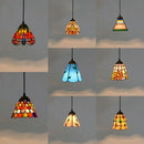 Mosaic Pendant Light with Stained Glass Shade in Colorful Mediterranean Style by Axyaa
