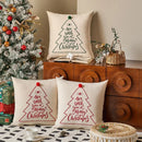 Axyaa Embroidered Christmas Tree Pillow Cover, Green/Red, 45x45cm