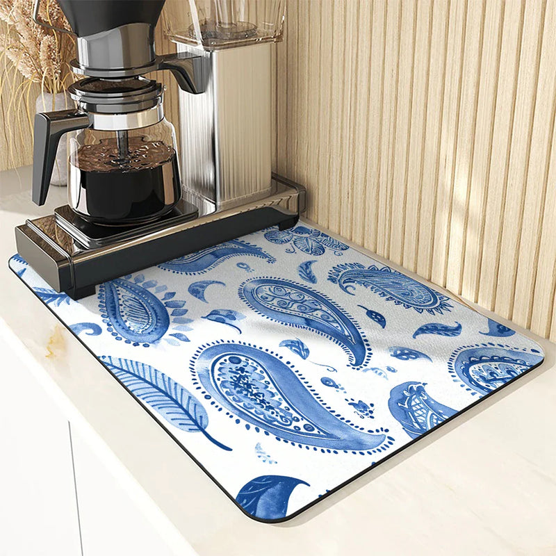 Axyaa Paisley Pattern Absorbent Dish Drying Mat with Rubber Backing