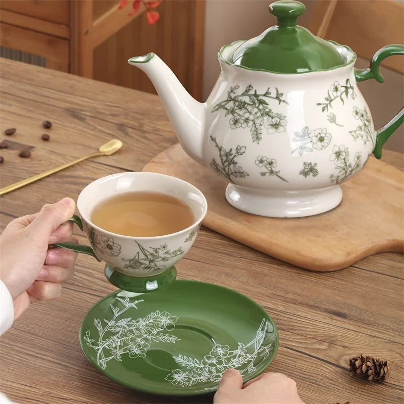 Axyaa Retro Flower Ceramic Coffee Cup&Saucer Set Elegant Teaware
