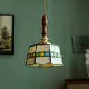 Axyaa Gold Brass LED Pendant Light with White Glass Lampshade & Wood Handle