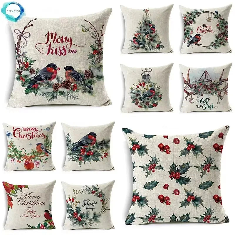 Axyaa Christmas Birds Garland Cushion Cover