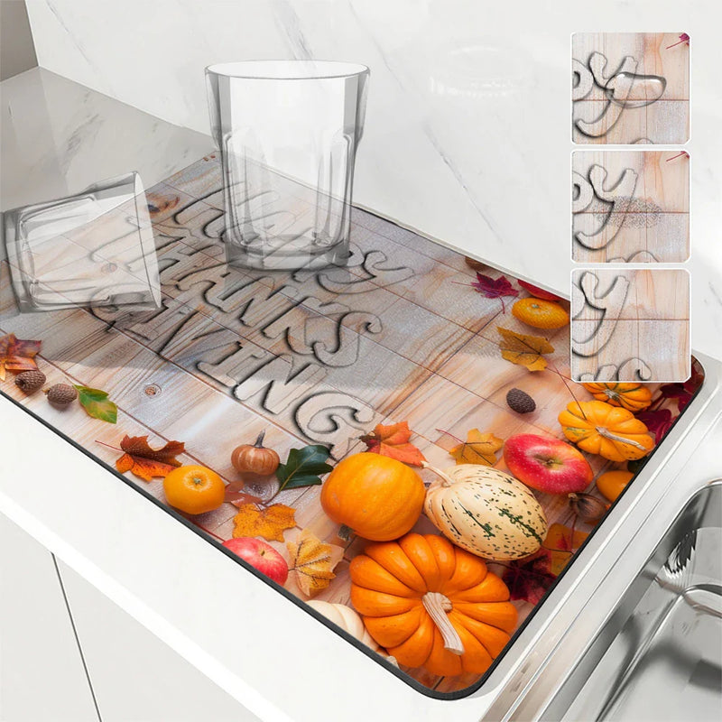 Axyaa Pumpkin Draining Mat: Absorbent, Quick Dry, Anti-Skid Kitchen, Bathroom Drain Pad
