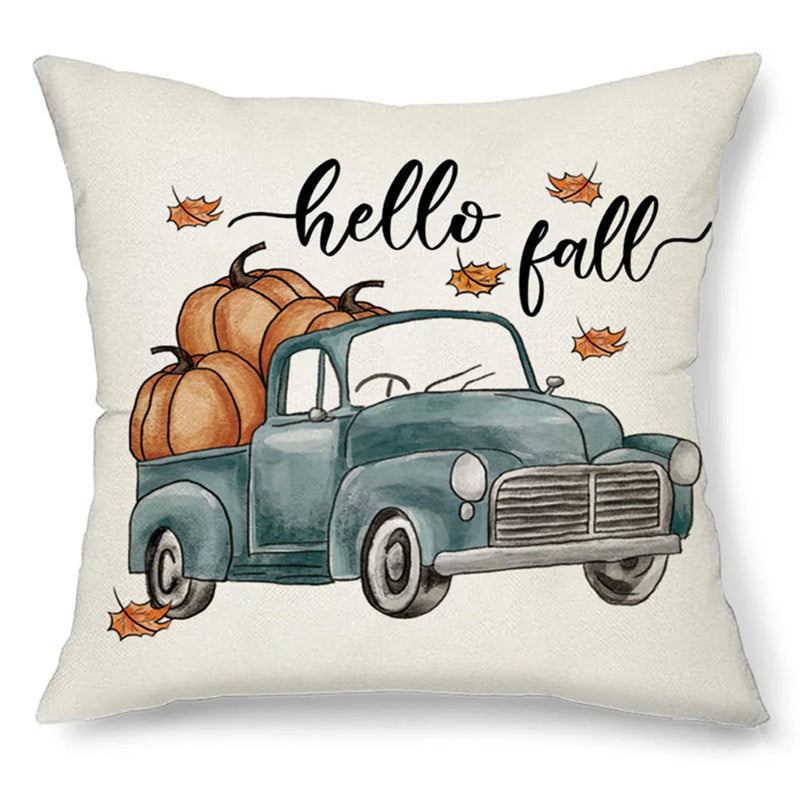 Harvest Pumpkin Truck Maple Leaf Pillow Case for Autumn Home Decor - Axyaa