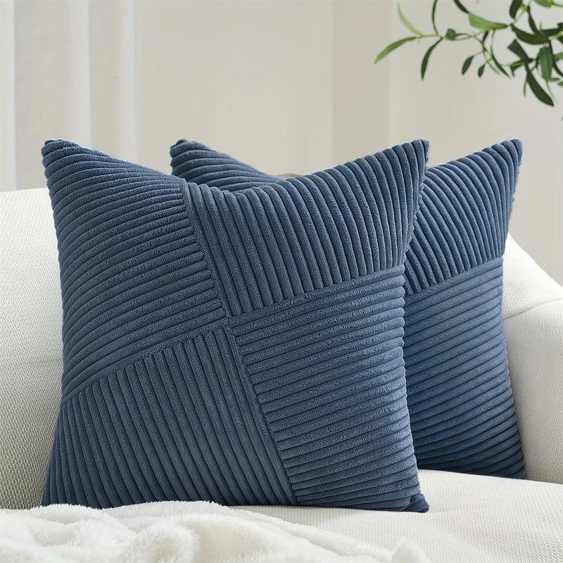 Axyaa Bohemian Patchwork Corduroy Throw Pillow Covers - 18x18 Inches