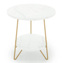 Axyaa 2 Tier Faux Marble End Table, Small Coffee Accent Side Table, White/Gold