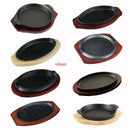 Axya Round Cast Iron BBQ Grill Pan with Wooden Tray for Striped Steak & Barbecue