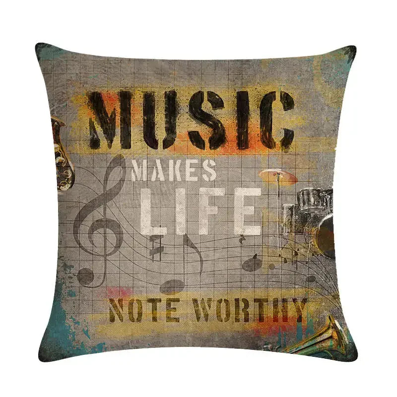 Axyaa Rock Guitar Pattern Throw Pillow Cover: Cotton Linen Cushion for Home Sofa
