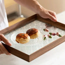 Axyaa Begonia Glass Tray: Walnut Wooden Tea Tray for Storage and Display