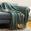Axyaa Cream White Knitted Tassel Blanket - Nordic Gift for Home and Office