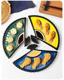 Axya Hand-Painted Ceramic Dumpling Plate with Vinegar Dish and Fan-Shaped Tray
