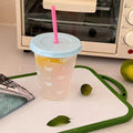 Axyaa Cute Plastic Water Cup with Lid and Straw, Large Capacity, Reusable