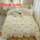 Axyaa Bow Lace Milk Fleece 4-Piece Set Coral Fleece Winter Bedding