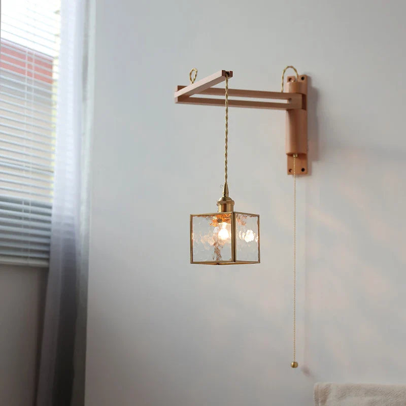 Axyaa Wabi Sabi LED Wall Light Mirror Glass Wood Modern Nordic Bedside Lamp