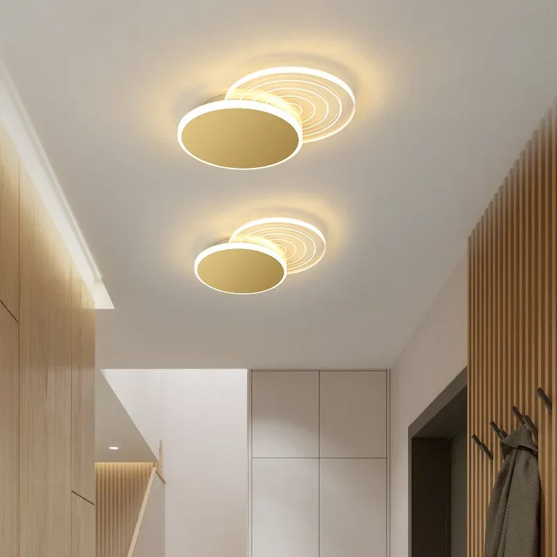 Axya LED Aisle Ceiling Light: Modern Golden White Chandelier for Corridor, Balcony, Kitchen & Bathroom