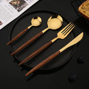 Axyaa Western Stainless Steel Cutlery Set with Imitation Wooden Handle