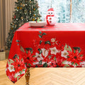 Axyaa Christmas Elk Red Flowers Rectangle Outdoor Holiday Tablecloth